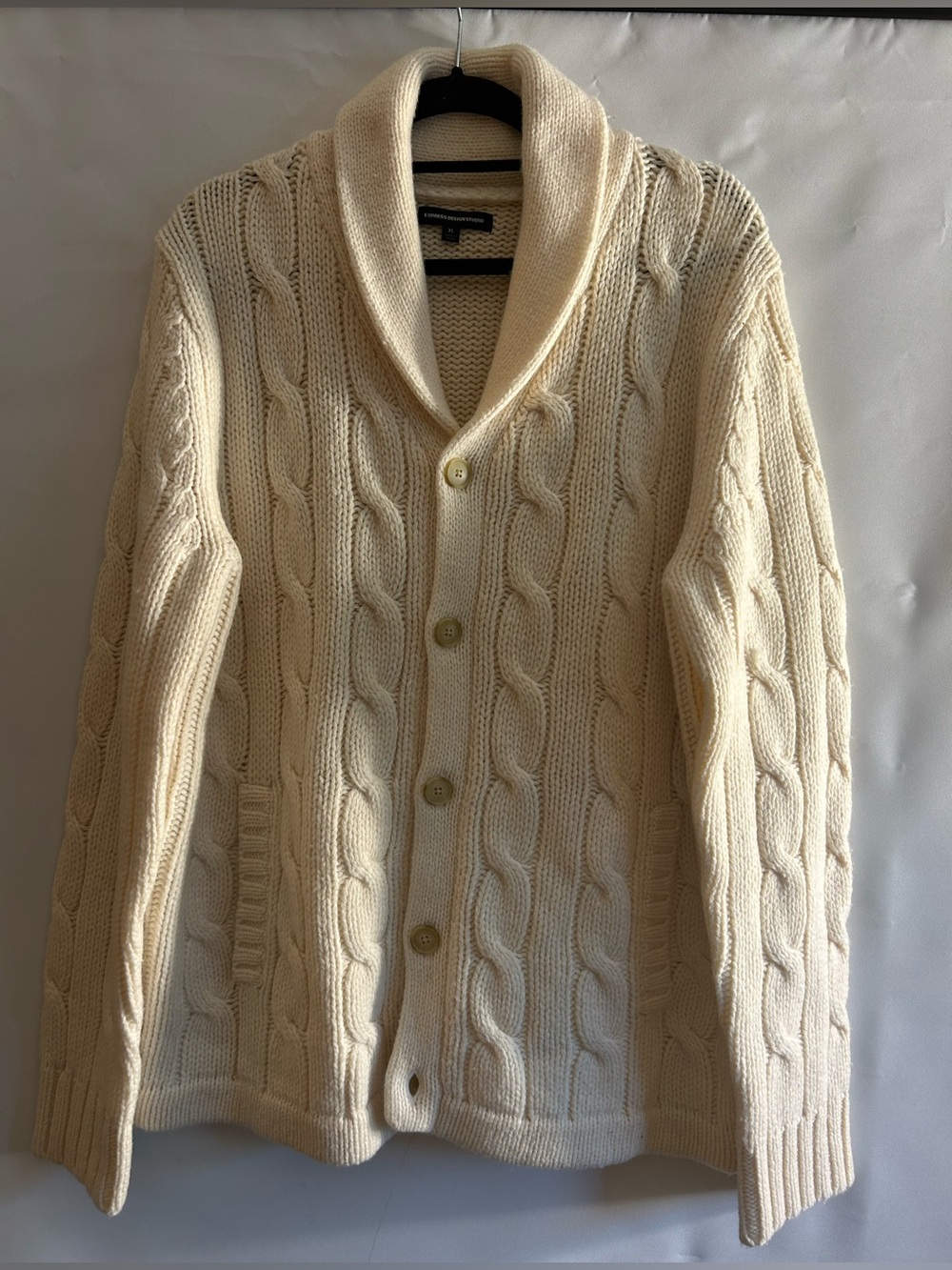 EXPRESS DESIGN STUDIO CREAM CABLE-KNIT SHAWL COLLAR CARDIGAN RELAX FIT SIZE XL